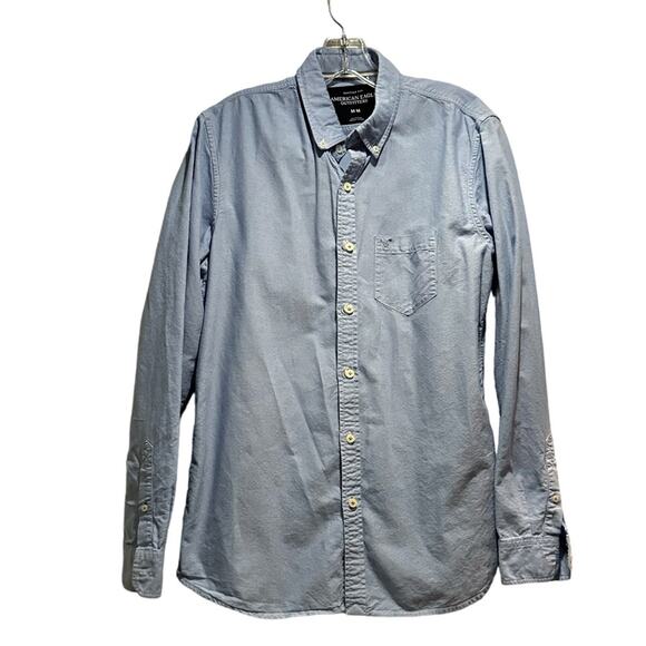 American Eagle AEO Button Down Long Sleeve Shirt Blue Preppy Cotton Mens Medium - Picture 2 of 14